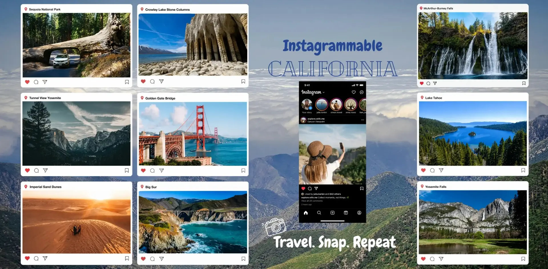 Cover photo depicting Instagrammable destinations in California