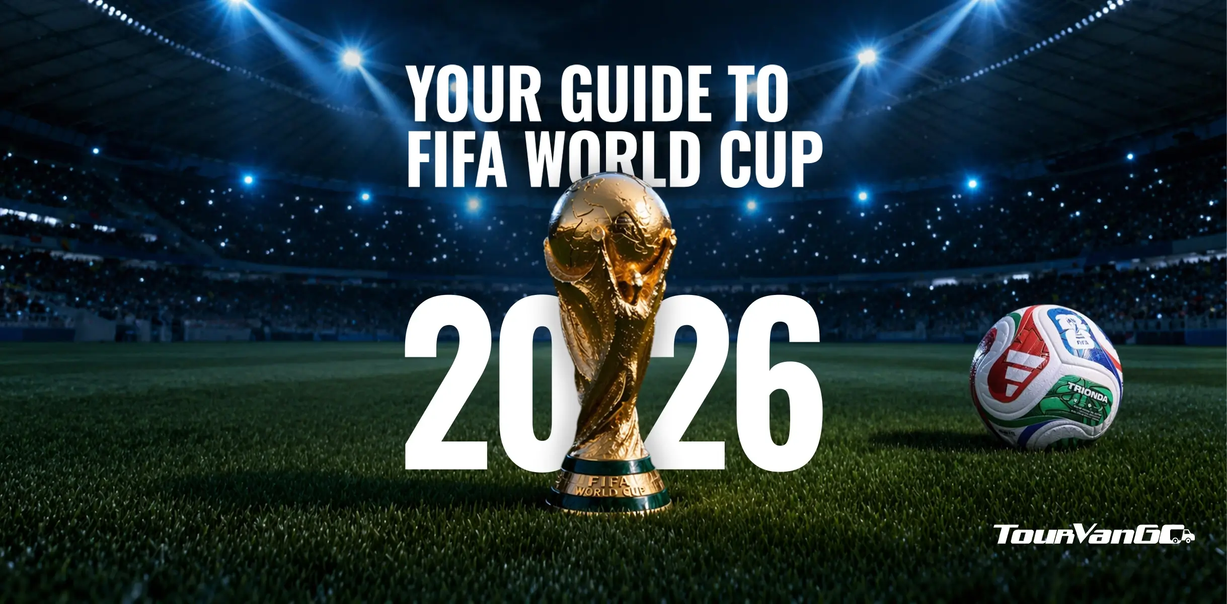 FIFA World Cup with a text and a football with a stadium background