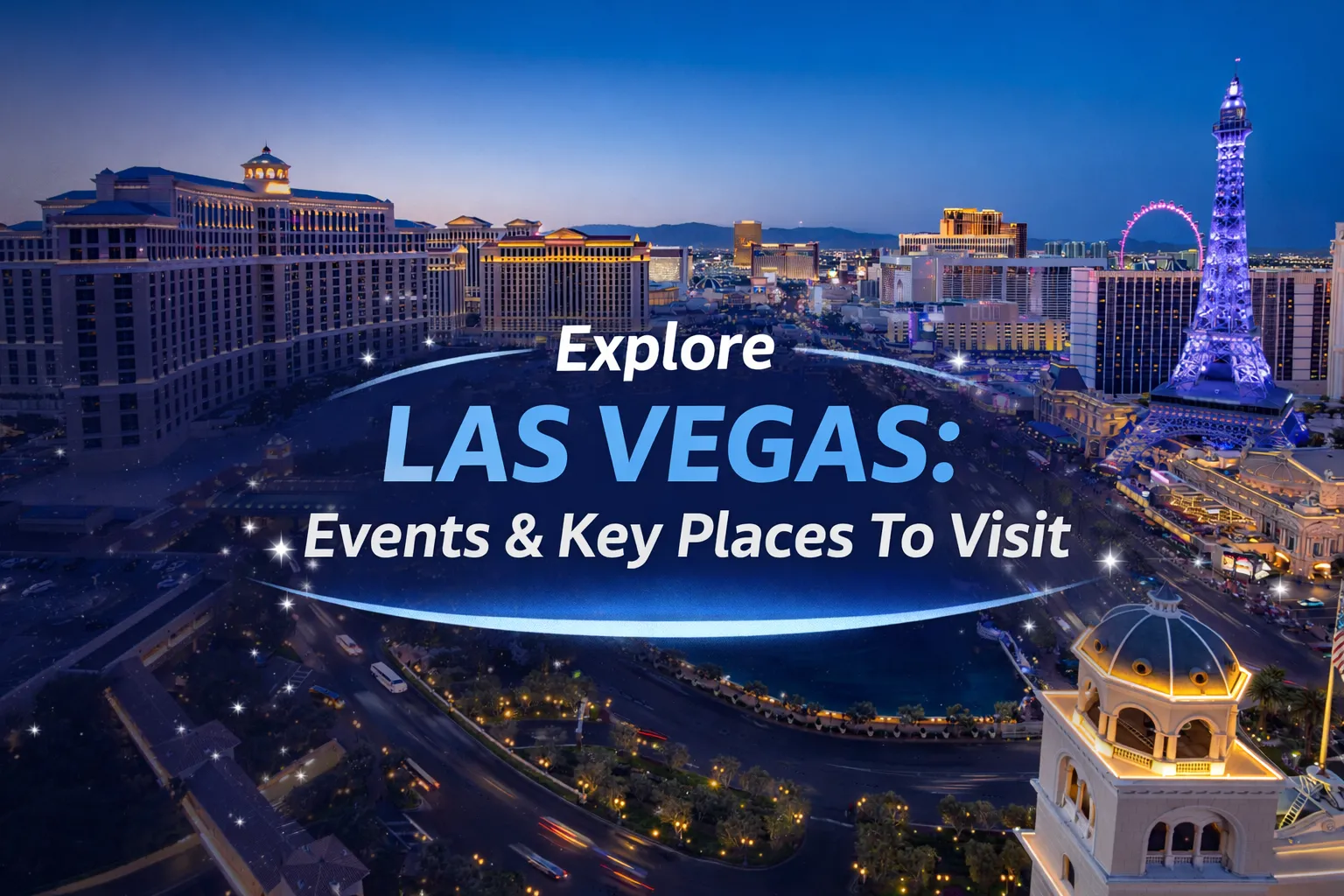 A stylized cover photo of Las Vegas aerial view with a text in the middle